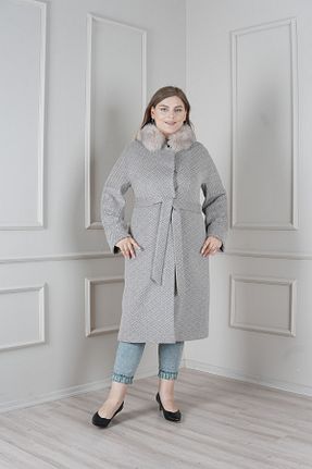پالتو پشمی سایز بزرگ قهوه ای زنانه اسلیم Kent - کد 853880302