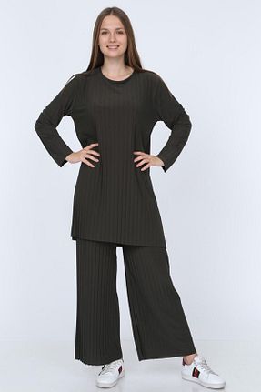 ست بالاتنه و پائین تنه حجاب خاکی زنانه Relaxed ilmek - کد 95679776