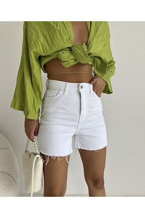 شلوارک و برمودا سفید زنانه فاق بلند jean shop - کد 742909010