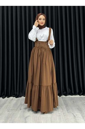 دامن حجاب قهوه ای زنانه فاق بلند LARİS - کد 786065877
