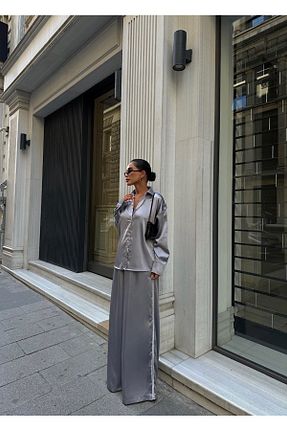 ست بالاتنه و پائین تنه طوسی زنانه بافتنی BSAY - کد 854072770