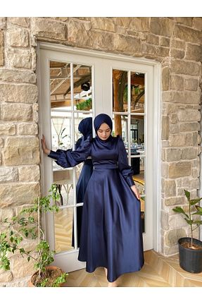 لباس مجلسی و فارغ التحصیلی سرمه ای زنانه ساتن GKCDRESS - کد 712376449