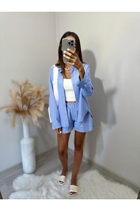 ست بالاتنه و پائین تنه آبی زنانه بافتنی Butik - کد 854026347