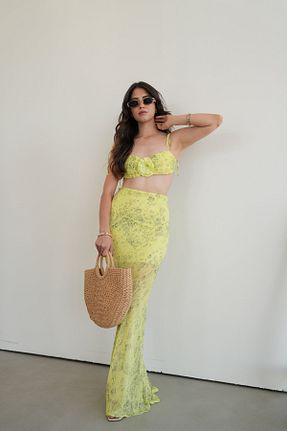 ست بالاتنه و پائین تنه زرد زنانه بافتنی Özge Özgenç - کد 854124797