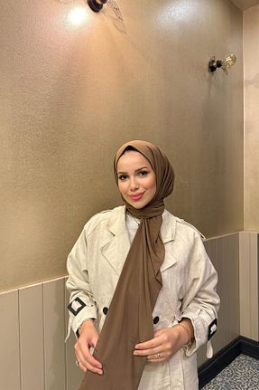 شال قهوه ای زنانه پنبه پلی استر SAYRA - کد 852176387