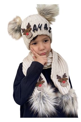 ست شال گردن و کلاه پشمی بژ بچه گانه 2 تایی tunays shopping - کد 765733674