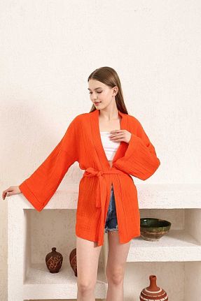 کیمونو و کافتان نارنجی زنانه %100 پنبه COTTOWOO - کد 817626468