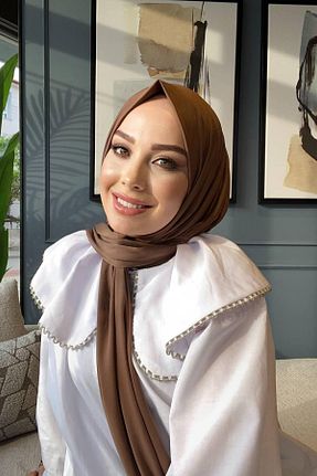 شال قهوه ای زنانه پنبه پلی استر SAYRA - کد 808320364