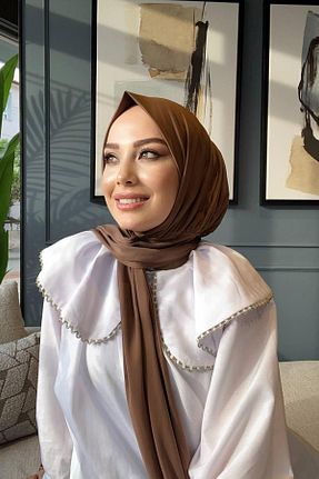 شال قهوه ای زنانه پنبه پلی استر SAYRA - کد 808320364