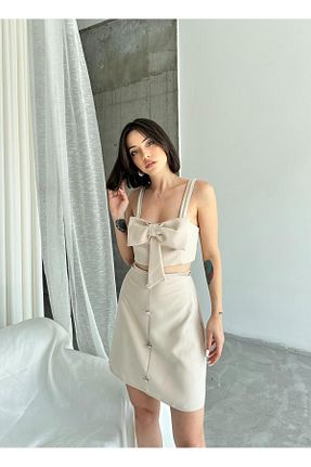 ست بالاتنه و پائین تنه بژ زنانه بافتنی ELBEY - کد 843176116