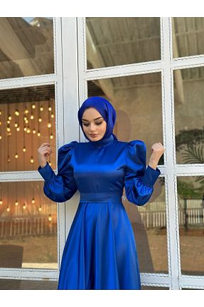 لباس مجلسی و فارغ التحصیلی آبی زنانه ساتن GKCDRESS - کد 712477084