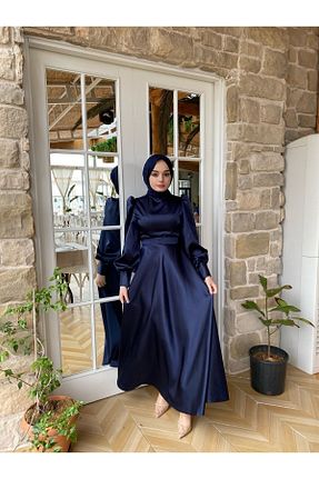 لباس مجلسی و فارغ التحصیلی سرمه ای زنانه ساتن GKCDRESS - کد 712376449