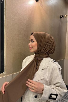 شال قهوه ای زنانه پنبه پلی استر SAYRA - کد 852176387