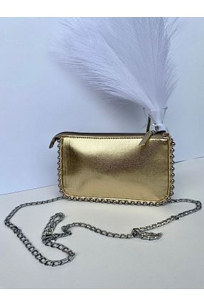 کیف دوشی طلائی زنانه چرم مصنوعی Genel Markalar - کد 854155208