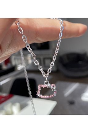 گردنبند جواهر صورتی زنانه روکش نقره Pinky Lady - کد 707246062