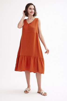 لباس نارنجی زنانه بافتنی Türkiş Otantik - کد 835674085