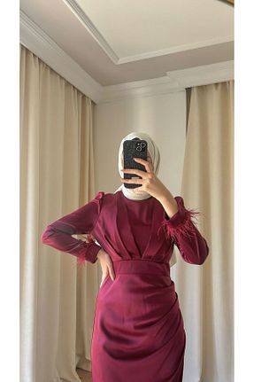 لباس مجلسی حجاب زرشکی زنانه یقه ایستاده modasusev - کد 849290836