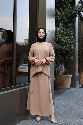 ست بالاتنه و پائین تنه حجاب قهوه ای زنانه Relaxed Pieef - کد 854372565
