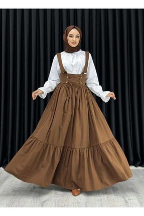 دامن حجاب قهوه ای زنانه فاق بلند LARİS - کد 786065877