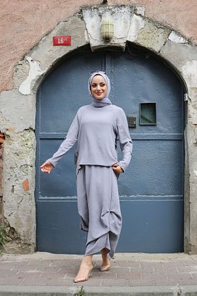 ست بالاتنه و پائین تنه حجاب طوسی زنانه Straight Pieef - کد 854357227