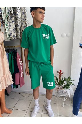 ست بالاتنه و پائین تنه سبز مردانه بافت TUBA TOPTAŞ - کد 854439268
