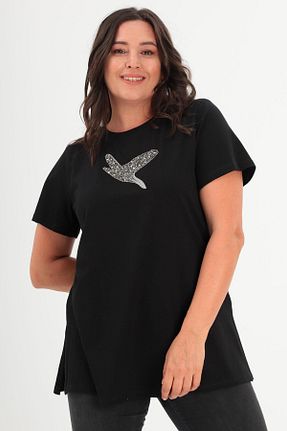 تیشرت سایز بزرگ مشکی زنانه سایز بزرگ SERTUĞ - کد 853811817