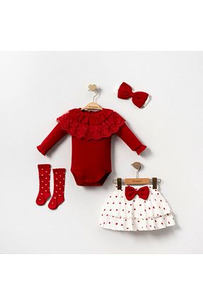 بادی و سرهمی نوزادی قرمز بچه گانه %100 پنبه Bulut Baby - کد 854552430