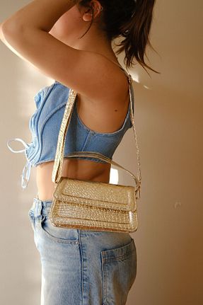 کیف دوشی طلائی زنانه چرم مصنوعی Casual Bag - کد 847717015