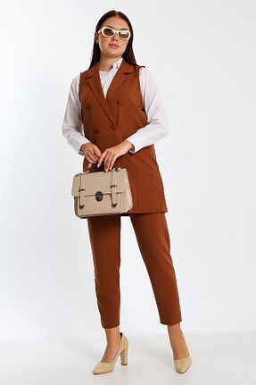 ست بالاتنه و پائین تنه قهوه ای زنانه بافتنی ENFİ GİYİM - کد 854650872