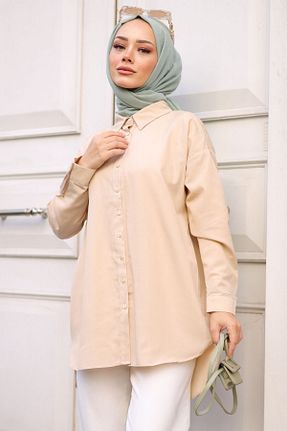 تونیک حجاب بژ زنانه پنبه ای Gizce - کد 815583098