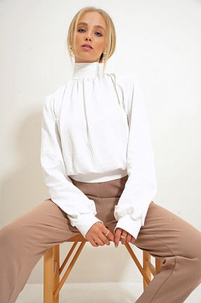 بلوز سفید زنانه ساده Trend Alaçatı Stili - کد 848889642