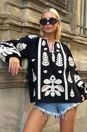 بلوز مشکی زنانه Etnik Trend Alaçatı Stili - کد 854037830
