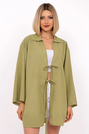کیمونو و کافتان خاکی زنانه مخلوط کتان MissKybele - کد 854428271