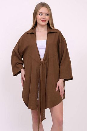 کیمونو و کافتان قهوه ای زنانه پنبه ای MissKybele - کد 854428246