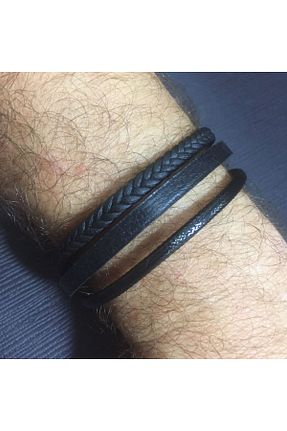 دستبند جواهر مشکی مردانه چرم enyatakı - کد 854481464