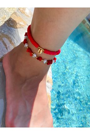 خلخال جواهر قرمز زنانه سنگ طبیعی Lucky Designs - کد 854694636