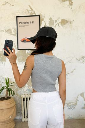 تیشرت طوسی زنانه کراپ Flaw Wear - کد 854598878