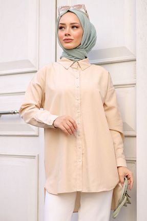 تونیک حجاب بژ زنانه پنبه ای Gizce - کد 815583098