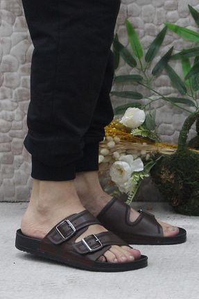 دمپائی قهوه ای مردانه چرم مصنوعی fort - کد 854734530