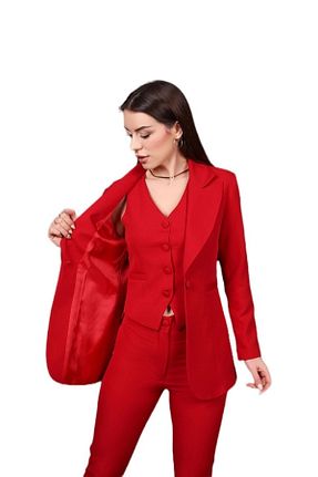 کت و شلوار قرمز زنانه یقه هفت Raheel Fashion - کد 475987655