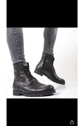 بوت مشکی مردانه چرم مصنوعی پاشنه نازک پاشنه کوتاه ( 4 - 1 cm ) Gore-Tex مقاوم در برابر آب کد 456595546