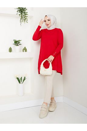 تونیک حجاب قرمز زنانه تریکو Pamuk Butik - کد 854888923