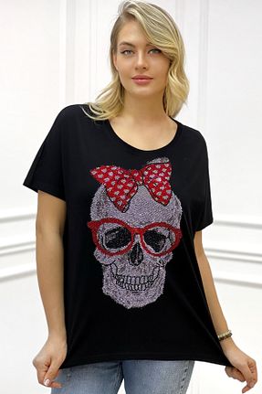 تیشرت سایز بزرگ مشکی زنانه سایز بزرگ RICH GLAM - کد 280746154