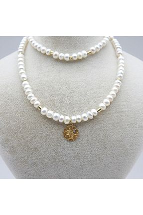 گردنبند مروارید سفید مروارید فرهنگی Gold Piedra - کد 854905828