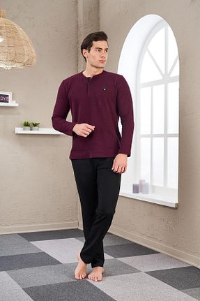 ست لباس راحتی زرشکی مردانه بافت دار Pjs Pijama - کد 371949747