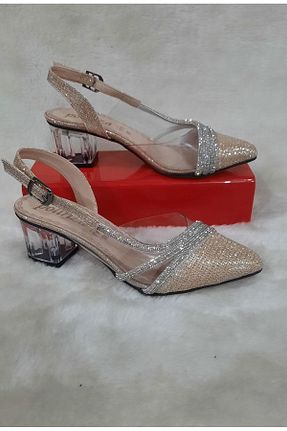 کفش مجلسی طلائی زنانه چرم مصنوعی پاشنه ضخیم پاشنه متوسط ( 5 - 9 cm ) کد 766754815