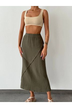 دامن خاکی زنانه پنبه ای İLKCET MODA - کد 829088809