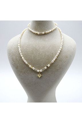 گردنبند مروارید سفید مروارید فرهنگی Gold Piedra - کد 854880095