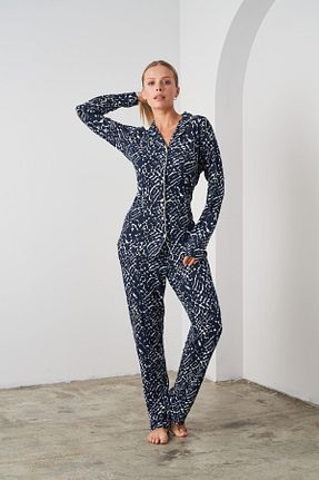 ست لباس راحتی سرمه ای زنانه طرح دار Pjs Pijama - کد 765667557