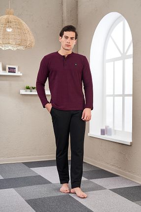 ست لباس راحتی زرشکی مردانه بافت دار Pjs Pijama - کد 371949747